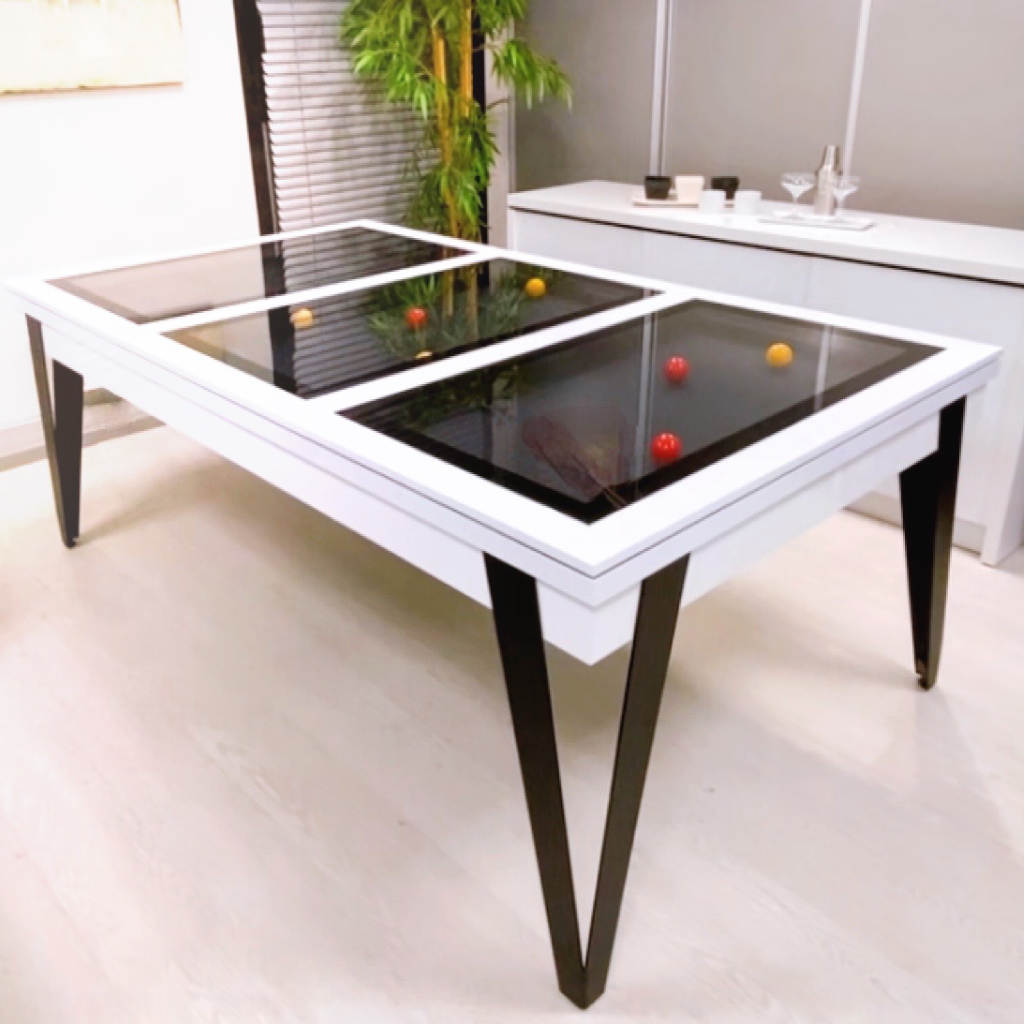 Billard LIGHT avec plateau de table en verre et blanc brillant